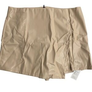CUPSHE Faux Leather Skort Skirt Beige Zipper Front Wrap Style Size XL